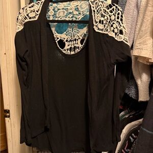 Hot Topic Black Cardigan with White Lace Detail